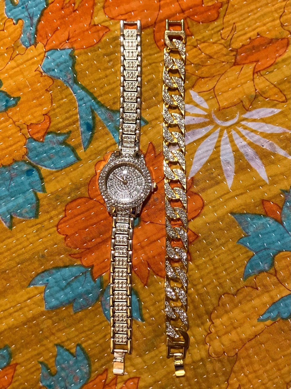 Woman’s Sparkling Gold Tone Watch and Matching Bracelet